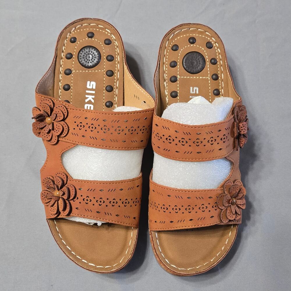 Siketu Sz EU 37 / US 6.5  Brown Floral Leather Sandals